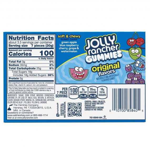 Jolly Rancher Gummies Original Flavours 99g Back Cover Nutritional Information