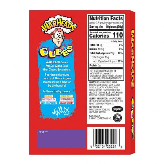 Warheads Sour Chewy Cubes Candy 113g Back Cover